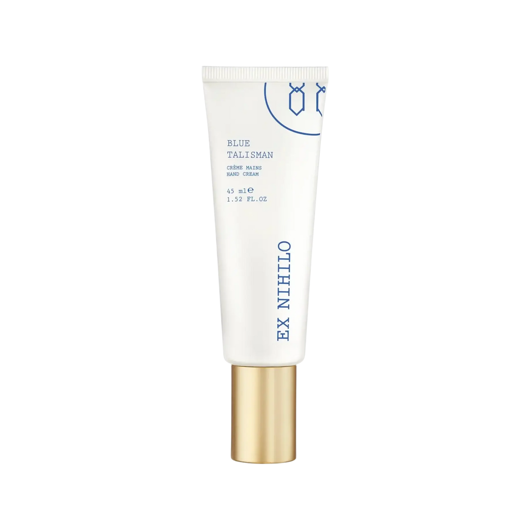 Ex Nihilo Blue Talisman Hand Cream 45ml, luxury moisturizer infused with the radiant floral Blue Talisman fragrance, 92% natural