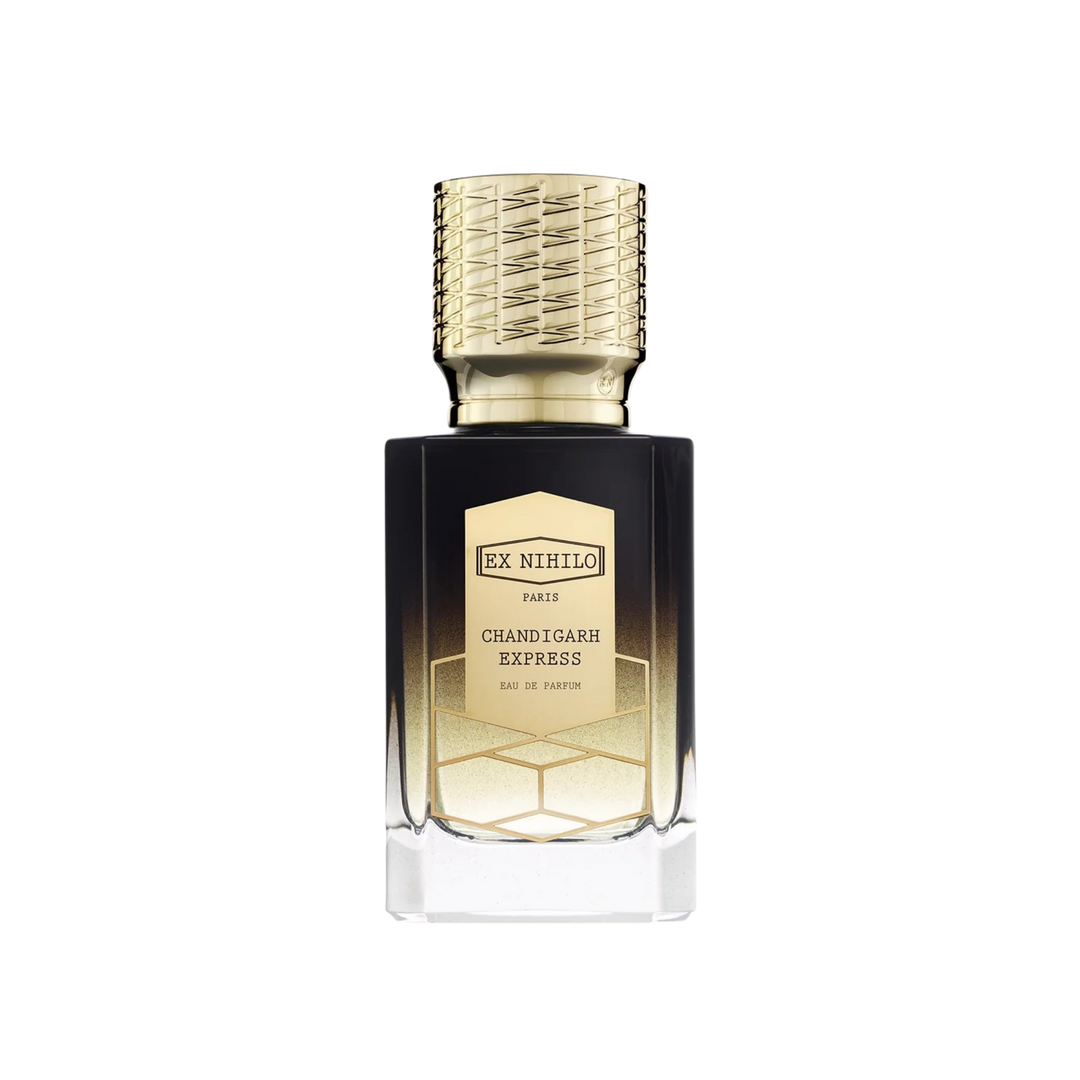 Ex Nihilo Chandigarh Express Eau de Parfum bottle – niche fragrance with mandarin, bergamot, cardamom, jasmine, leather, patchouli, and vetiver | Mood by DMJ