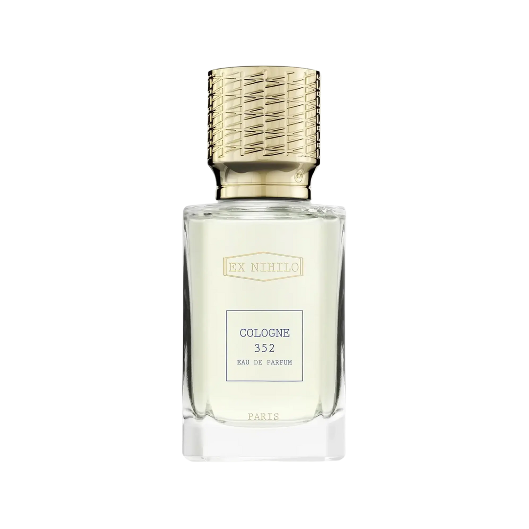 Ex Nihilo Cologne 352 Eau de Parfum bottle, niche fragrance with lemon, juniper berries, orange blossom, rose, lily of the valley, and