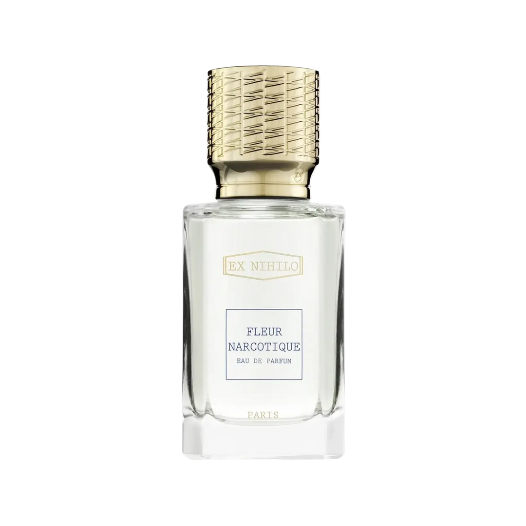 Ex Nihilo Fleur Narcotique Eau de Parfum 50ml bottle, iconic floral niche fragrance with bergamot, lychee, peach, peony, jasmine, and