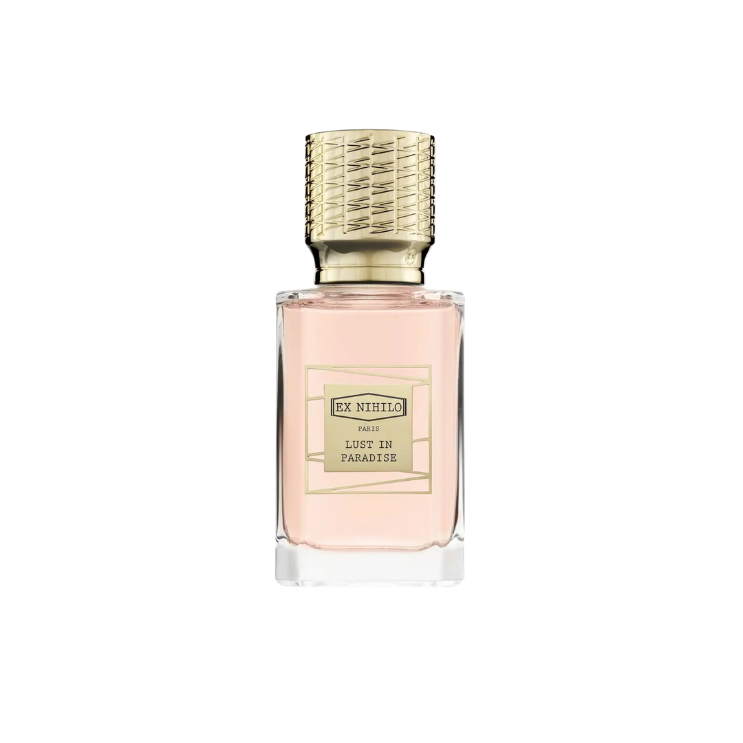 Ex Nihilo Lust in Paradise Eau de Parfum 50ml bottle – floral niche fragrance with pink pepper, white peony, lychee, cedarwood, musk, and amber | Mood by DMJ