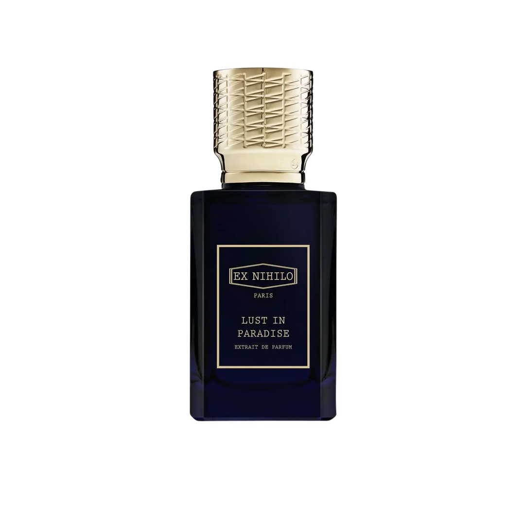 Ex Nihilo Lust in Paradise Extrait de Parfum 50ml bottle – niche fragrance with blackcurrant, pink pepper, rose absolute, jasmine sambac, and cedarwood | Mood by DMJ