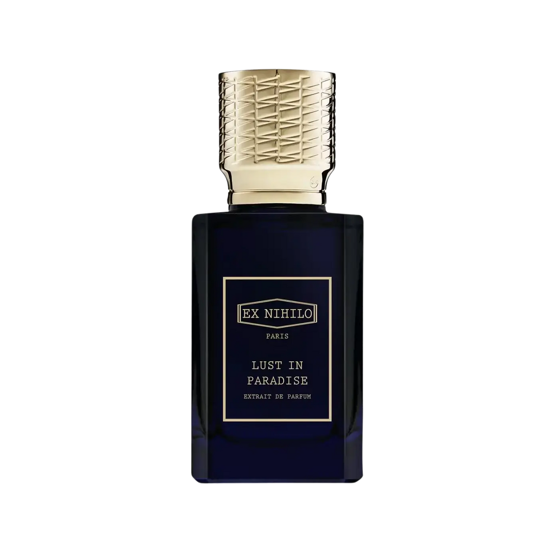 Ex Nihilo Lust in Paradise Extrait de Parfum 50ml bottle, niche fragrance with blackcurrant, pink pepper, rose absolute, jasmine sambac
