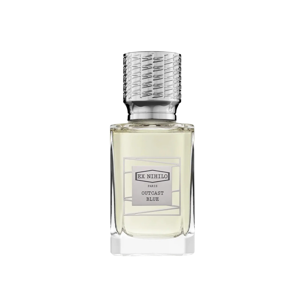 Ex Nihilo Outcast Blue Eau de Parfum 50ml bottle – niche fragrance with saffron, black pepper, cedarwood, patchouli, vetiver, and tobacco | Mood by DMJ