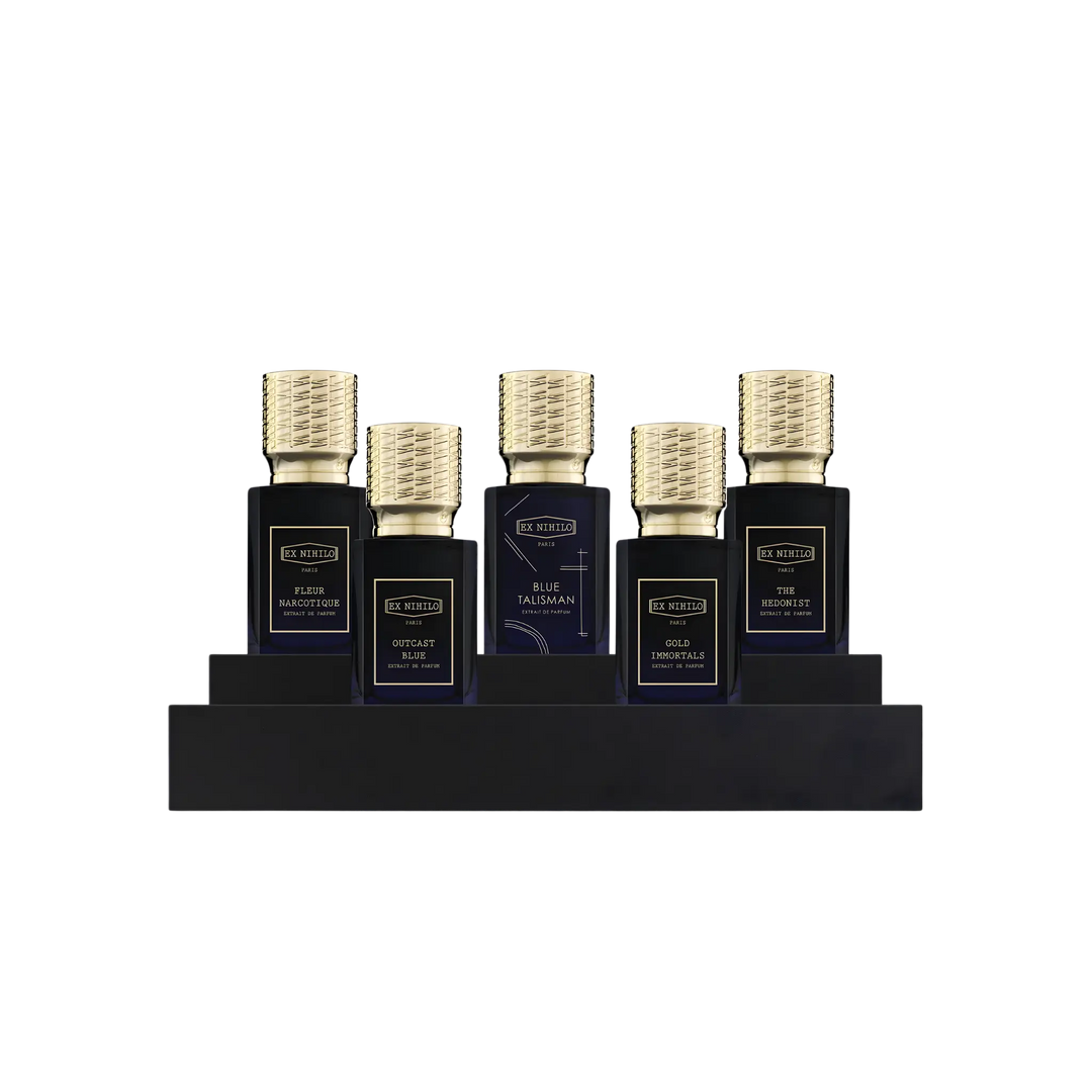 Ex Nihilo Quintessence Miniatures Set with 5x10ml Extrait de Parfum: Blue Talisman, Gold Immortals, The Hedonist, Outcast Blue, Fleur