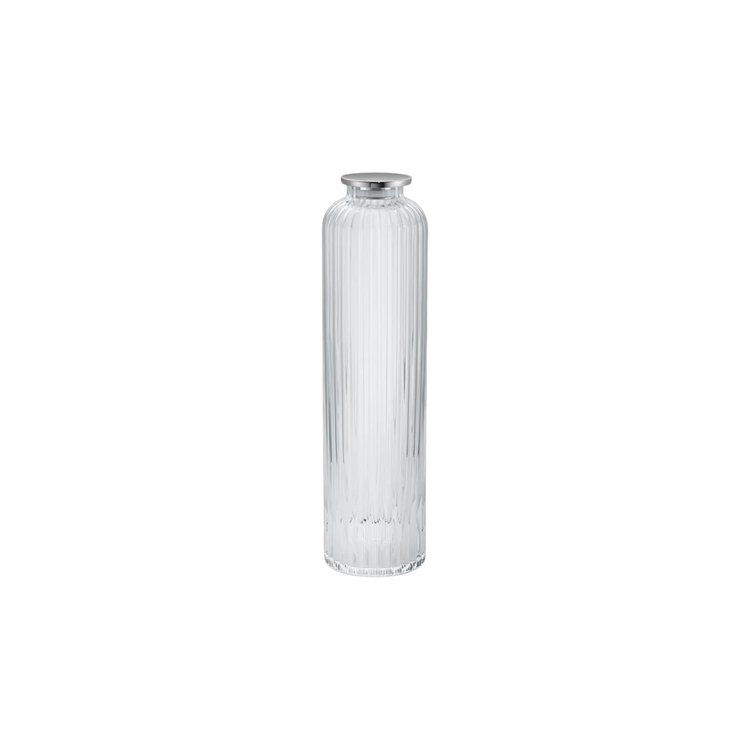 Georg Jensen Bernadotte carafe in ridged hand-blown crystal glass with mirror-polished stainless steel lid