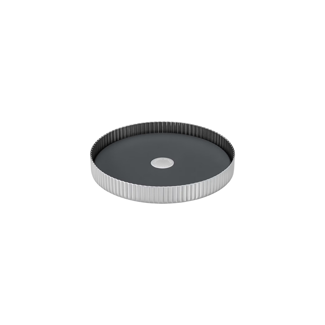 Georg Jensen Bernadotte wine coaster in grooved mirror-polished stainless steel with non-slip base