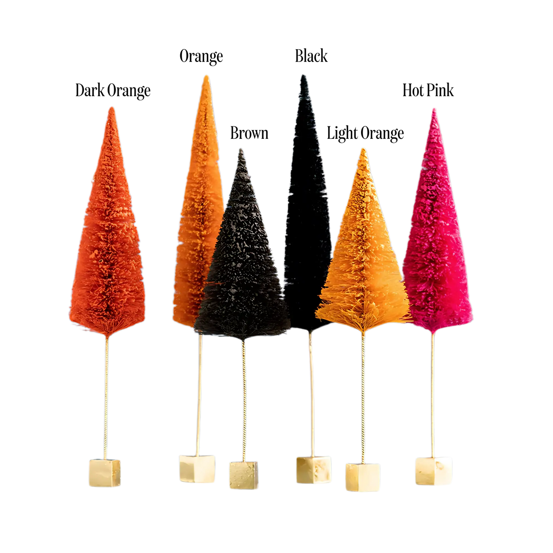 Glitterville Trick or Sweet Forest tree colors labeled, from Dark Orange to Hot Pink