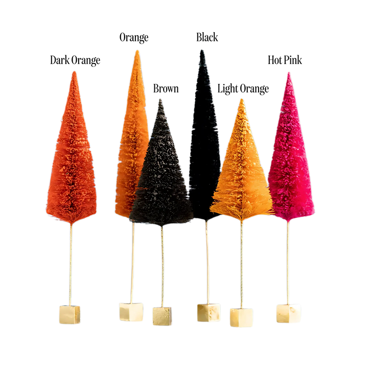 Glitterville Trick or Sweet Forest tree colors labeled, from Dark Orange to Hot Pink