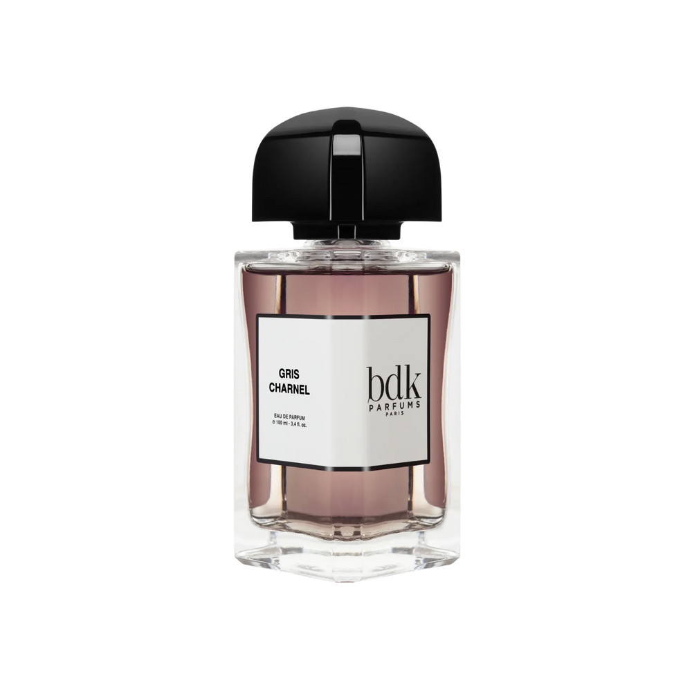 Gris Charnel Eau de Parfum by BDK Parfums - side view of unisex niche woody powdery fragrance bottle with bdk Parfums label