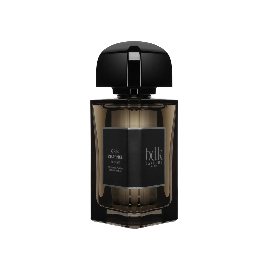 Gris Charnel Extrait de Parfum by BDK Parfums - side view of niche unisex woody ambery fragrance bottle with bdk Parfums label