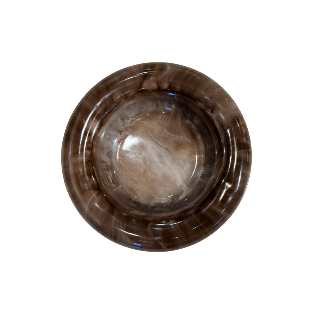 Top-down view of handmade brown marble resin catch-all bowl by Mood by DMJ