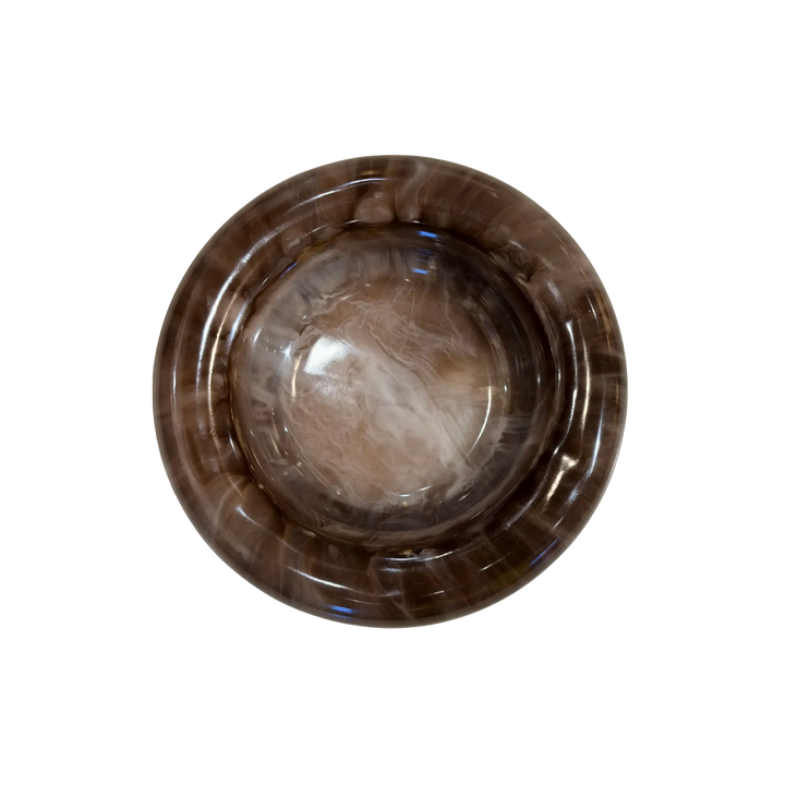 Top-down view of handmade brown marble resin catch-all bowl by Mood by DMJ
