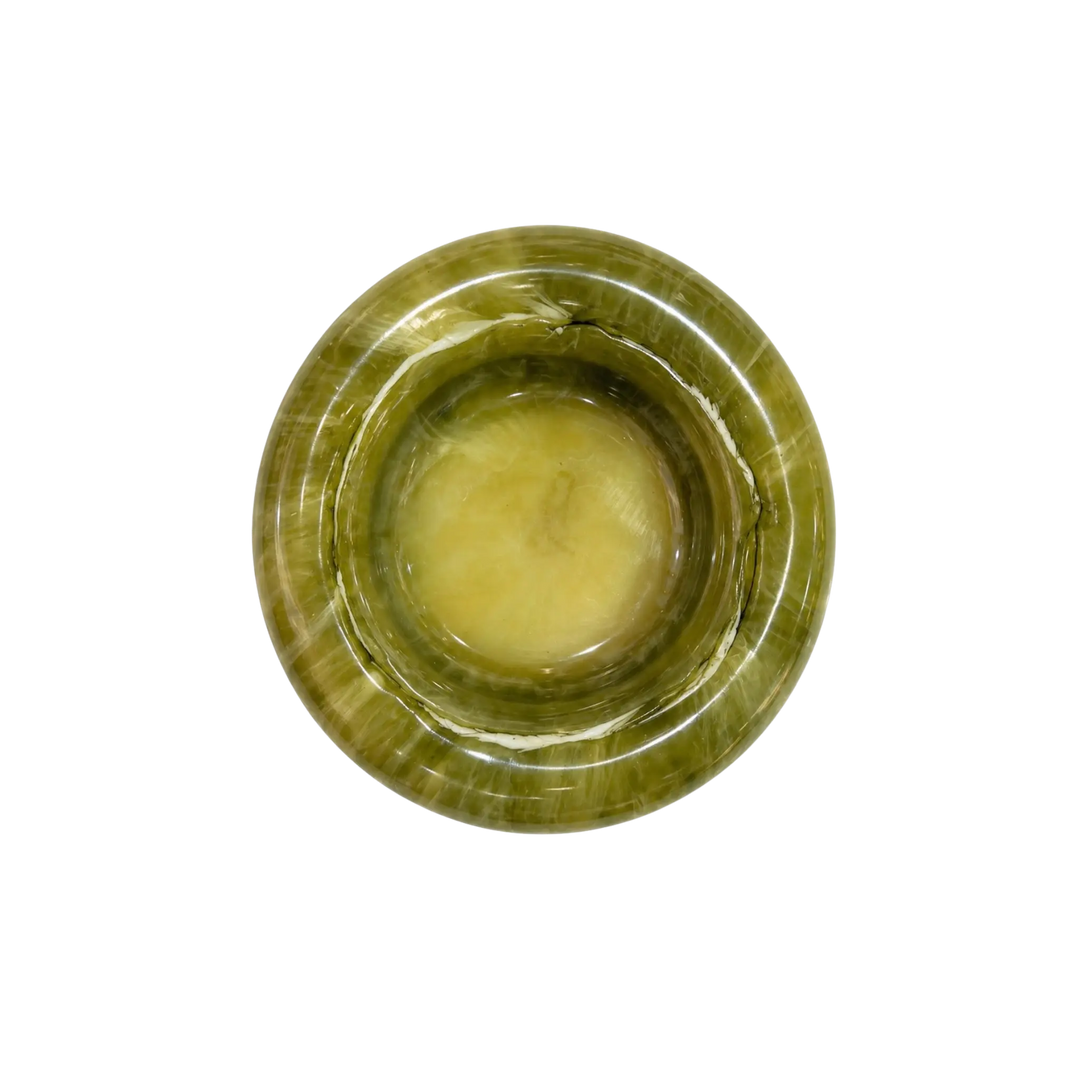 Top-down view of handmade green marble resin catch-all bowl by Mood by DMJ