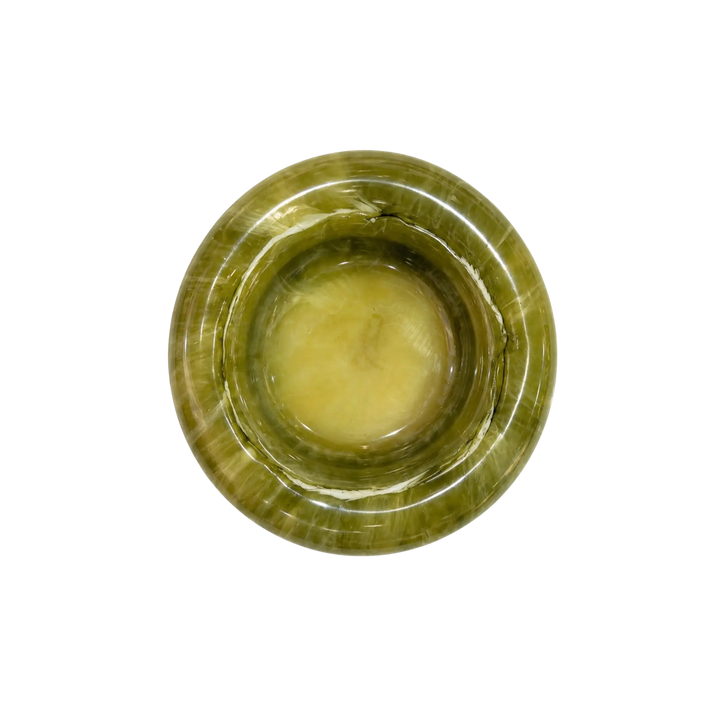 Top-down view of handmade green marble resin catch-all bowl by Mood by DMJ