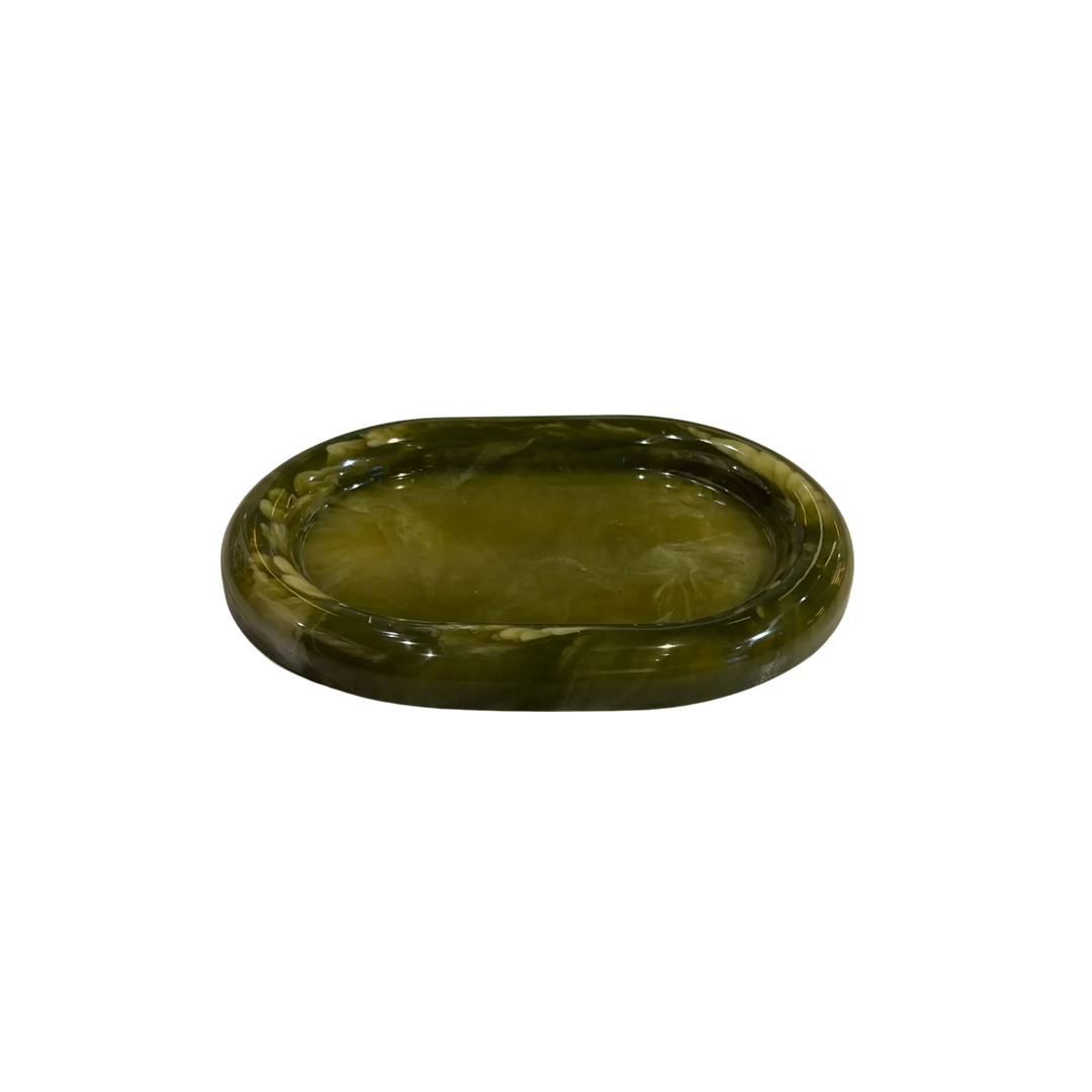 Handmade green marble resin catch-all tray for jewelry, keys, and trinkets by Mood by DMJ