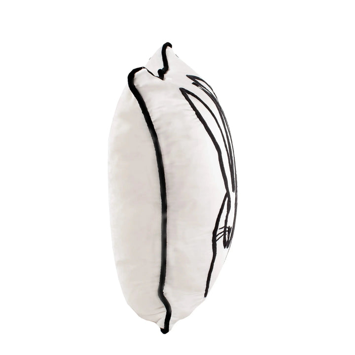 Hunt Slonem black and white silk velvet bunny pillow with embroidered rabbit design, view 2