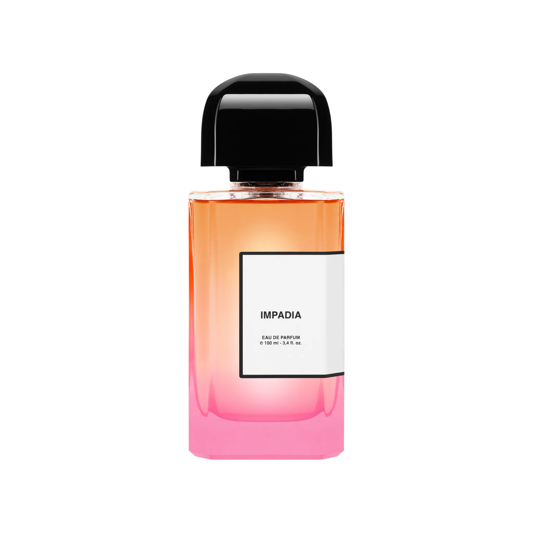 Impadia Eau de Parfum by BDK Parfums - unisex niche floral fruity gourmand fragrance bottle with orange to pink gradient