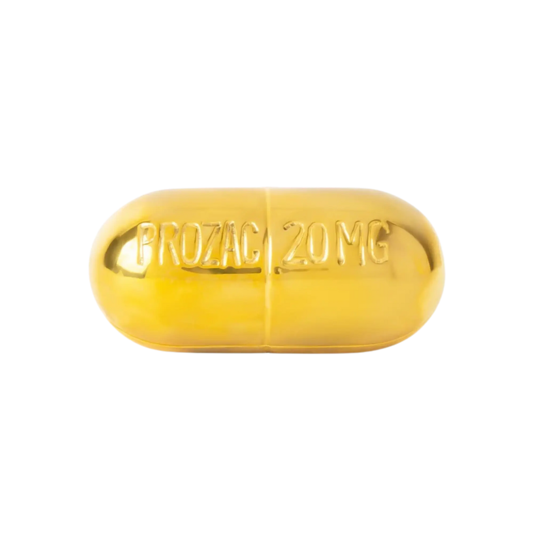 Jonathan Adler Prozac Brass Pill Box, polished brass collectible pill holder, bold pop edge