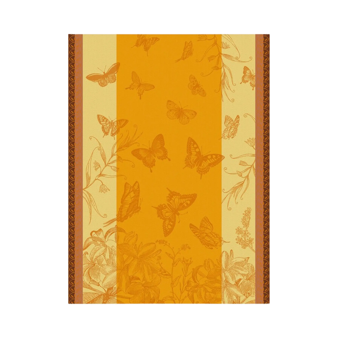 Le Jacquard Français Jardin des Papillons tea towel in orange from Mood by DMJ, orange woven cotton kitchen towel with butterflies