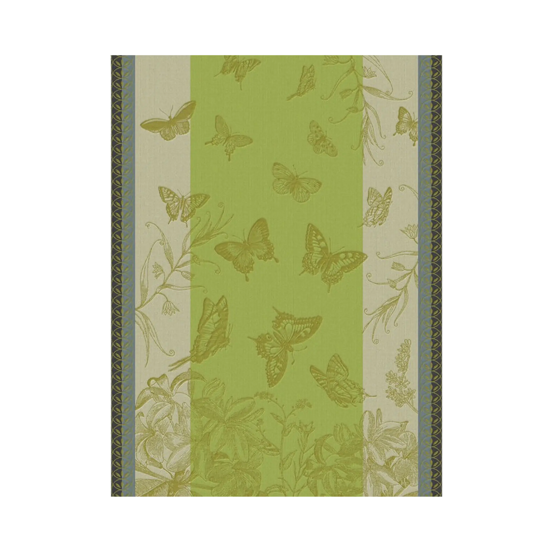 Le Jacquard Français Jardin des Papillons tea towel in olive from Mood by DMJ, green woven cotton kitchen towel with butterflies