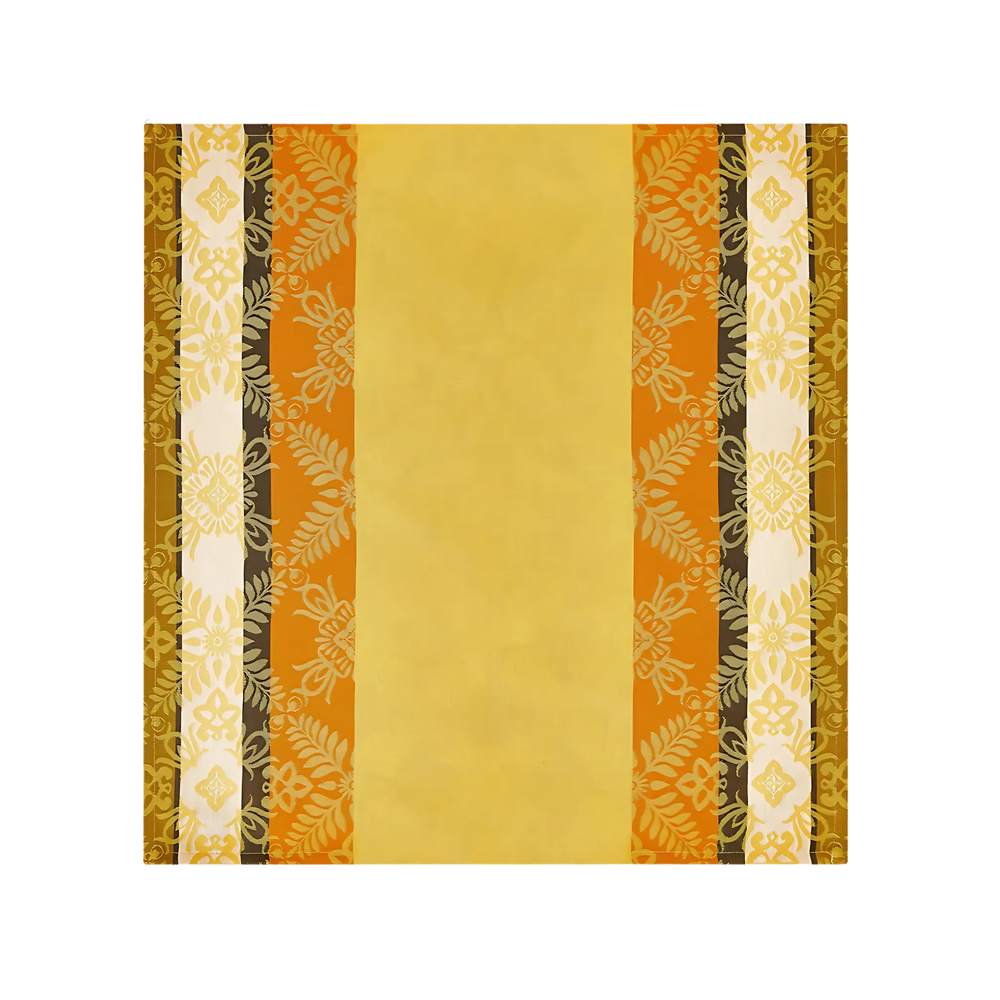 Le Jacquard Français Mumbai cotton dinner napkin in mustard from Mood by DMJ, yellow woven cotton napkin with botanical borders