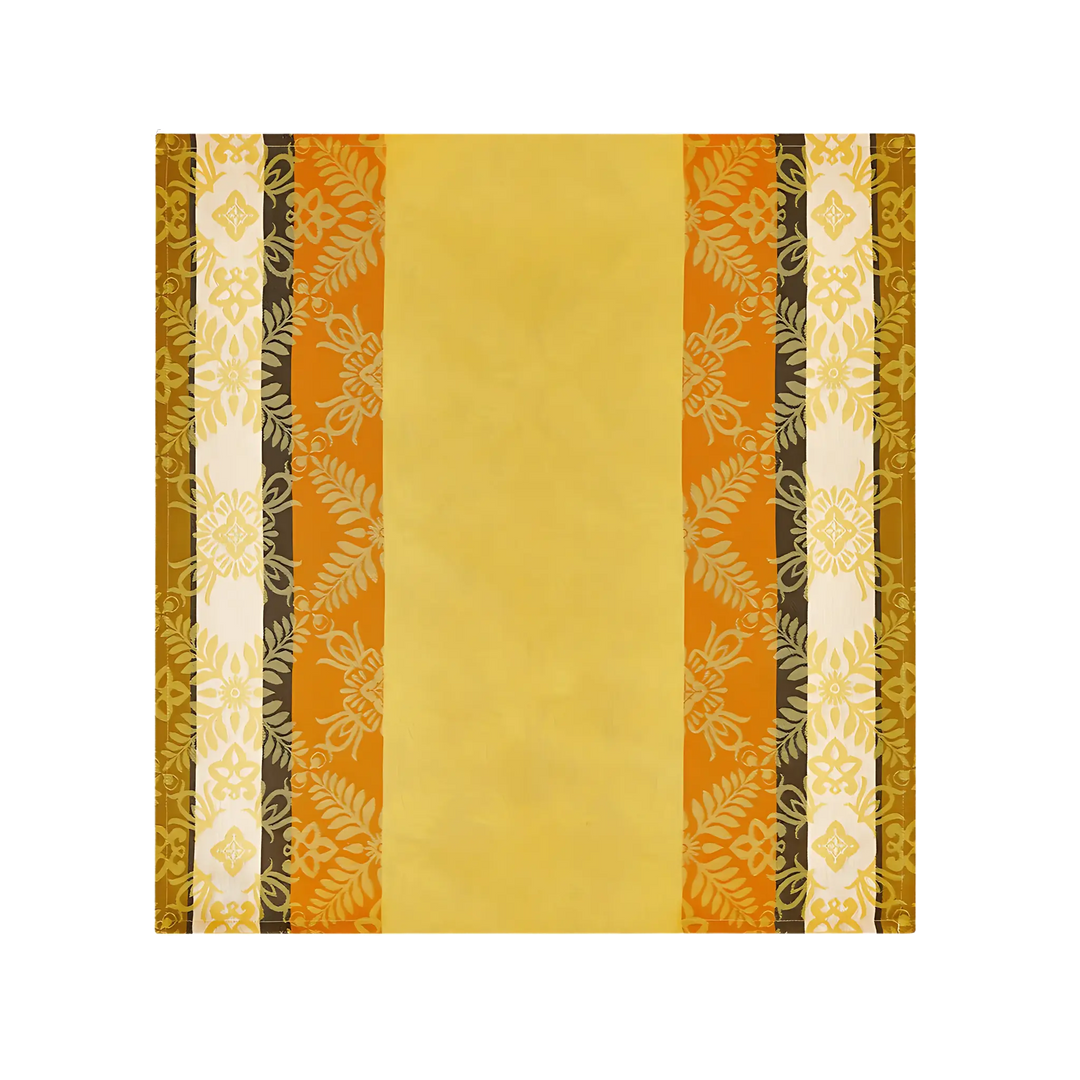 Le Jacquard Français Mumbai cotton dinner napkin in mustard from Mood by DMJ, yellow woven cotton napkin with botanical borders
