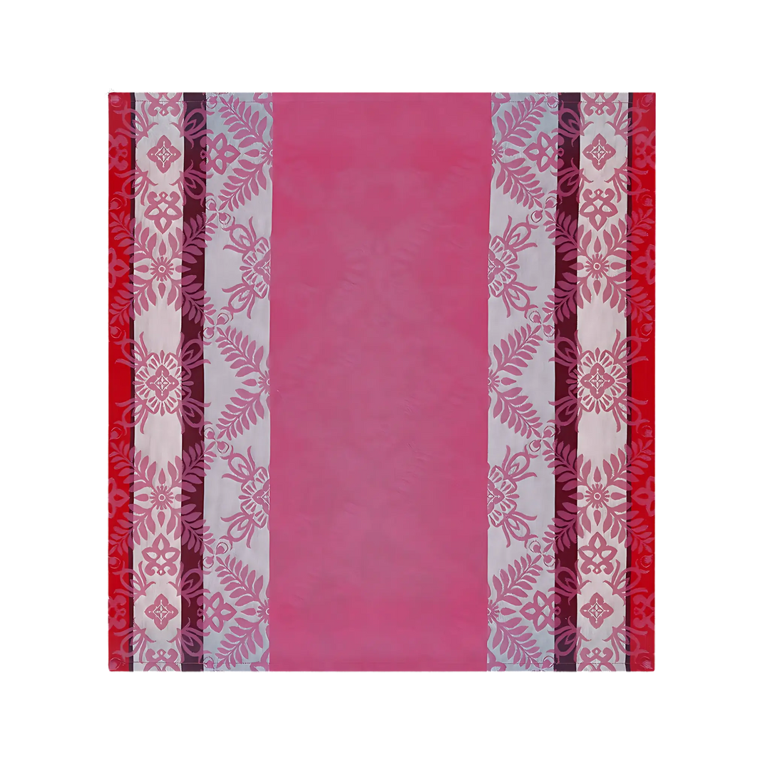 Le Jacquard Français Mumbai cotton dinner napkin in fuchsia from Mood by DMJ, pink woven cotton napkin with pomegranate and pineapple borders