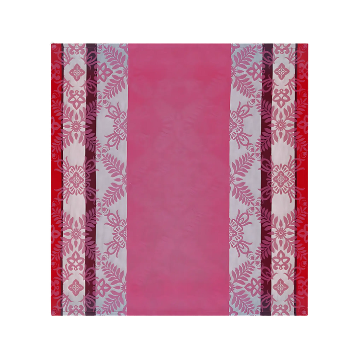 Le Jacquard Français Mumbai cotton dinner napkin in fuchsia from Mood by DMJ, pink woven cotton napkin with pomegranate and pineapple borders