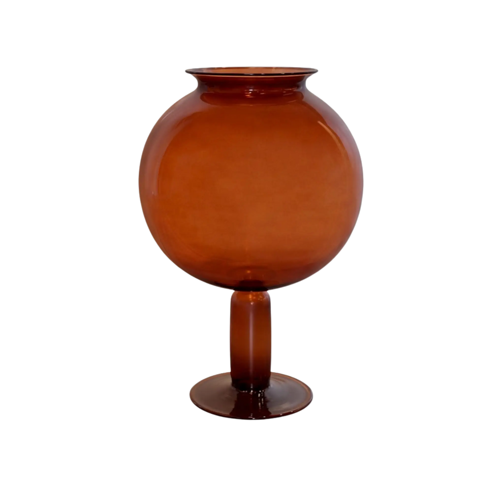 Large handblown glass Leech Bowl in amber styled as sculptural centerpiece decor