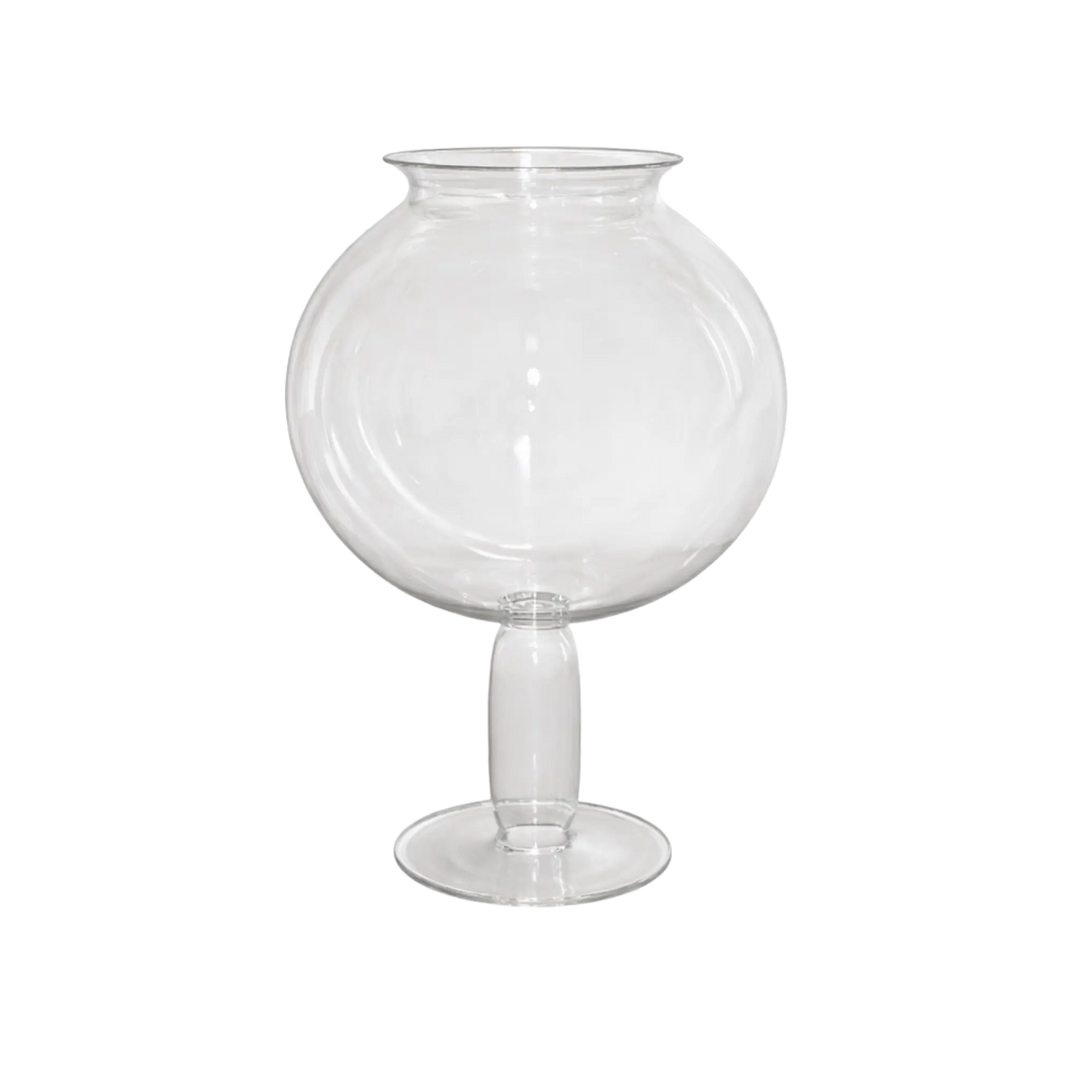 Large handblown glass Leech Bowl in clear styled as sculptural centerpiece decor