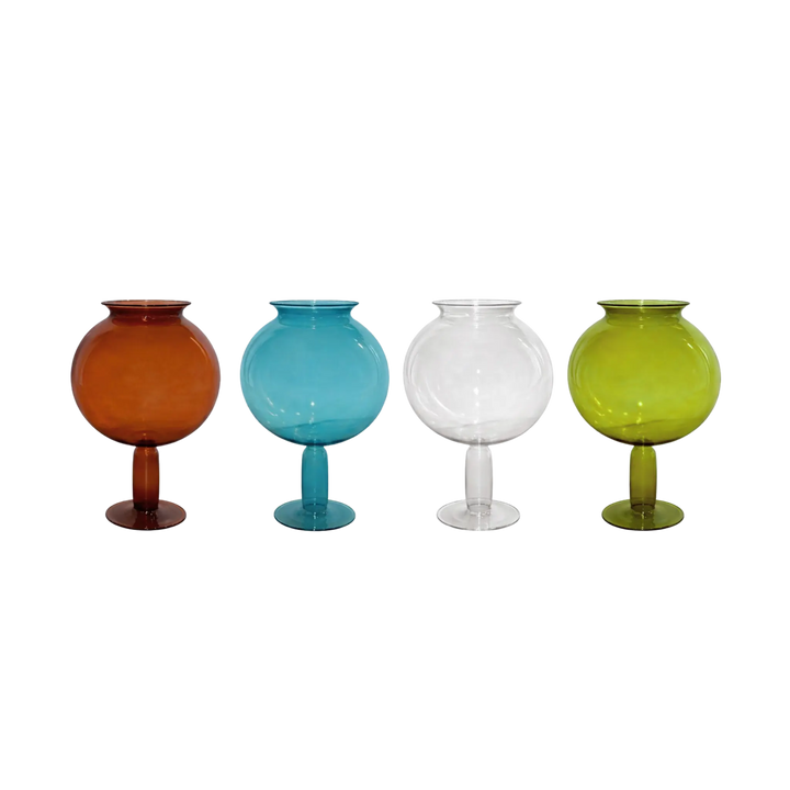 Large handblown glass Leech Bowl in all color ways styled as sculptural centerpiece decor