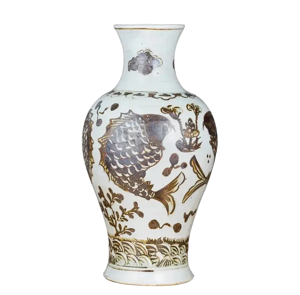 Antique-Inspired Koi Fish & Lotus Ceramic Vase by Legends Accents
