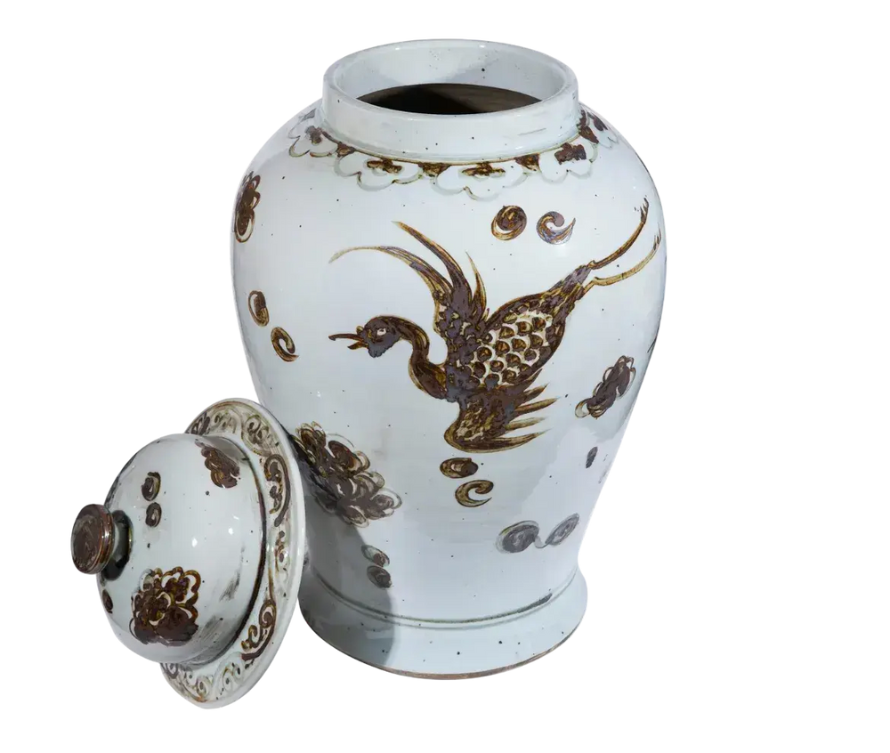 Distressed Chinoiserie Crane Ceramic Temple Jar by Legends Accents, view 2