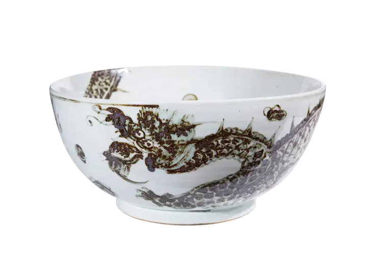 Distressed Chinoiserie Dragon Ceramic Bowl by Legends Accents