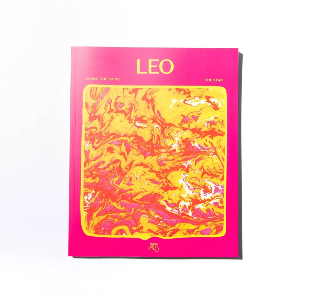 Front cover of Living the Signs: Leo, The Star, a hot pink paperback with red and gold marbled art by In Case of Emergence