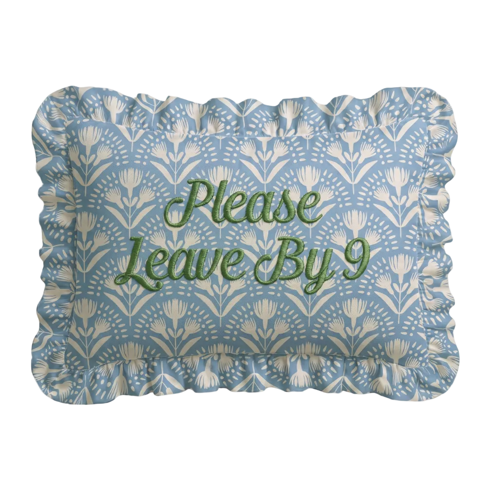Leave By 9 Ruffled Embroidered Pillow by Loom & Cloth