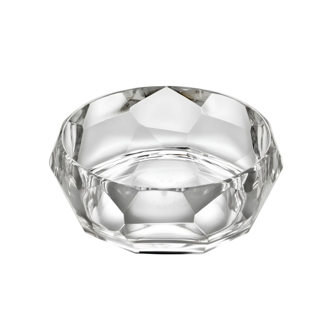 Mario Luca Giusti Clear Supernova acrylic bowl with faceted geometric design used for serving or decorative display