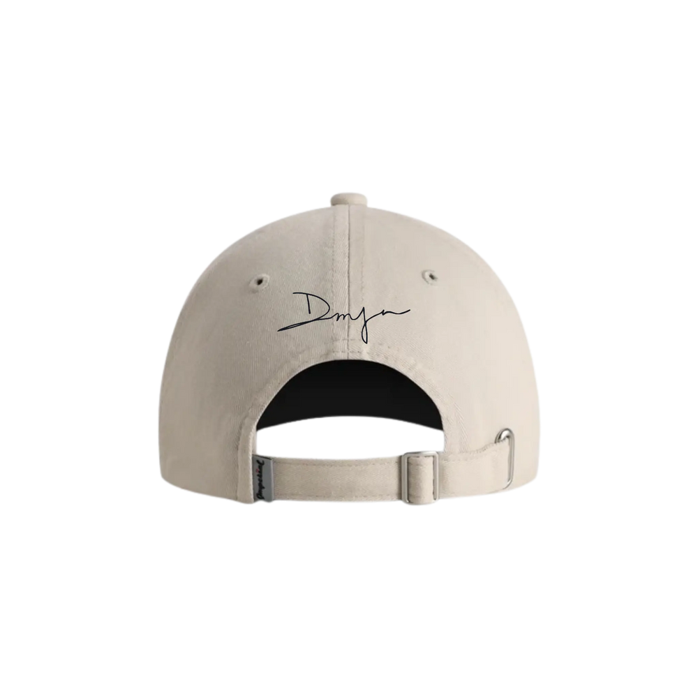 Mood by DMJ Icon Hat, Embroidered Cotton Dad Cap, icon Hat back view, embroidered DMJ signature with polished silver buckle closure, view 2