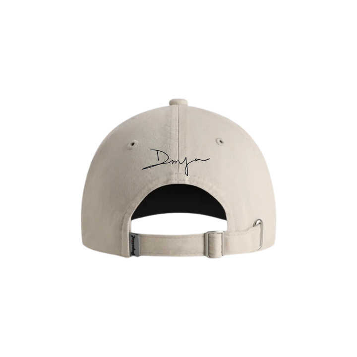 Mood by DMJ Icon Hat, Embroidered Cotton Dad Cap, icon Hat back view, embroidered DMJ signature with polished silver buckle closure, view 2