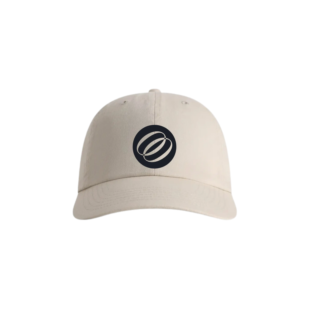 Icon Hat in beige, embroidered Mood icon logo cotton dad cap, front view