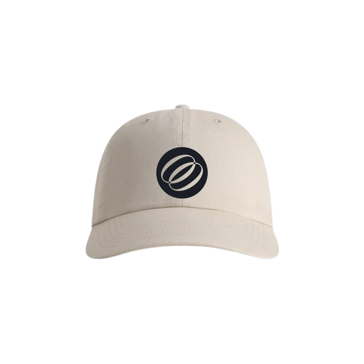 Icon Hat in beige, embroidered Mood icon logo cotton dad cap, front view