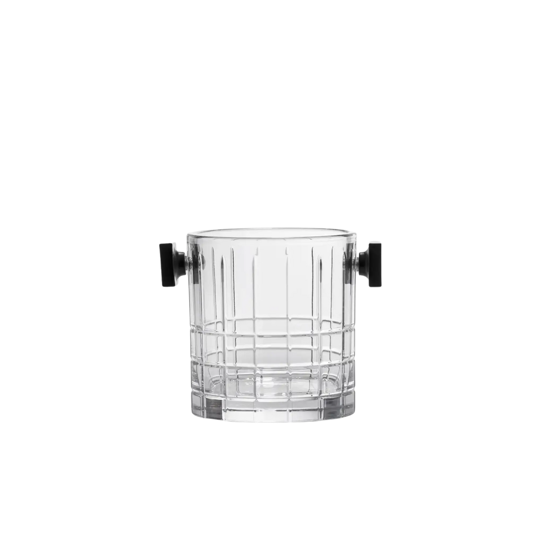 Orrefors Street Ice Bucket designed by Jan Johansson with Manhattan-inspired geometric pattern, Swedish-made luxury ice bucket for wine and