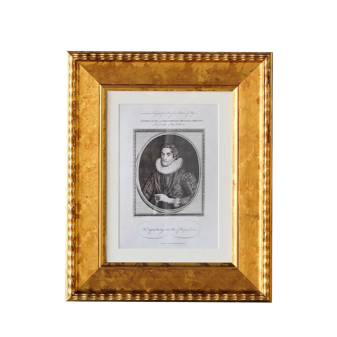 Oxford antique gold matted 9x12 picture frame with vintage nobleman portrait print from Mood by DMJ, decorative Plein Air style frame