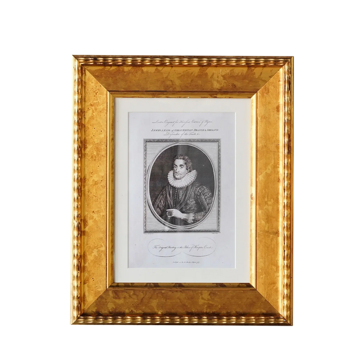 Oxford antique gold matted 9x12 picture frame with vintage nobleman portrait print from Mood by DMJ, decorative Plein Air style frame