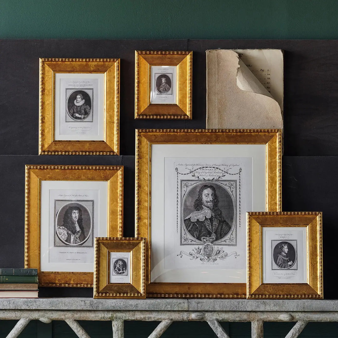 Oxford antique gold matted picture frame with vintage nobleman portrait print from Mood by DMJ, decorative Plein Air style frame available
