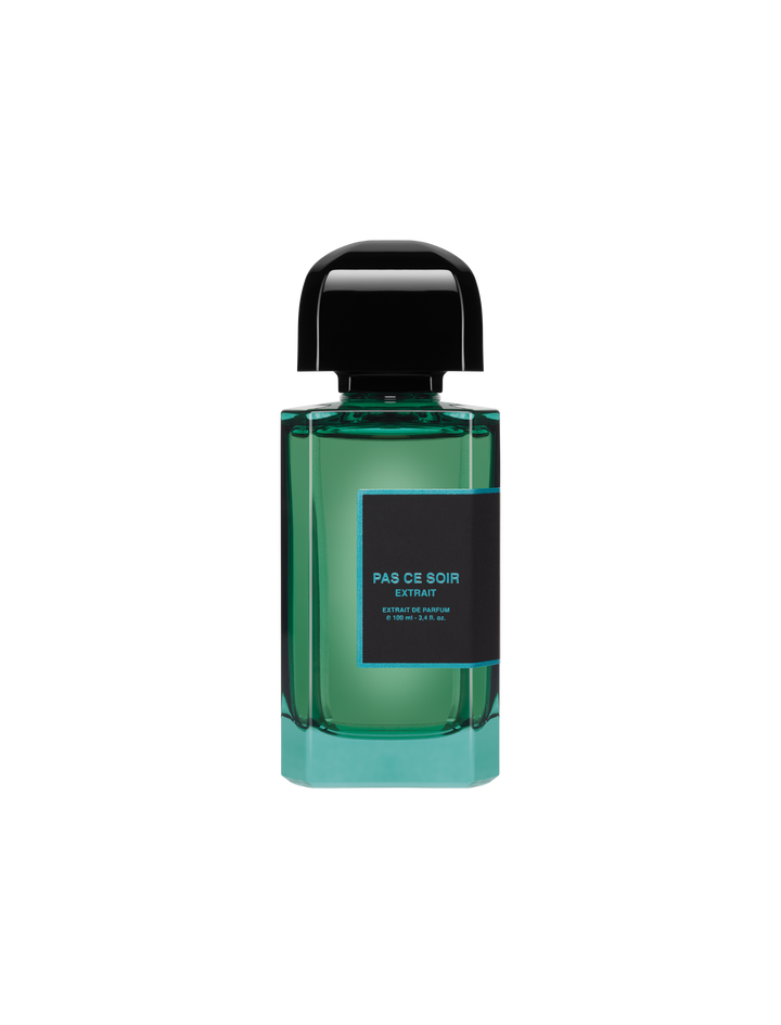 Pas Ce Soir Extrait by BDK Parfums, 100 ml extrait de parfum bottle in green glass with black cap