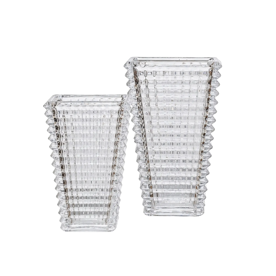 Prism Ridge Vase by Mood by DMJ in clear glass showing petit and grande sizes side by side