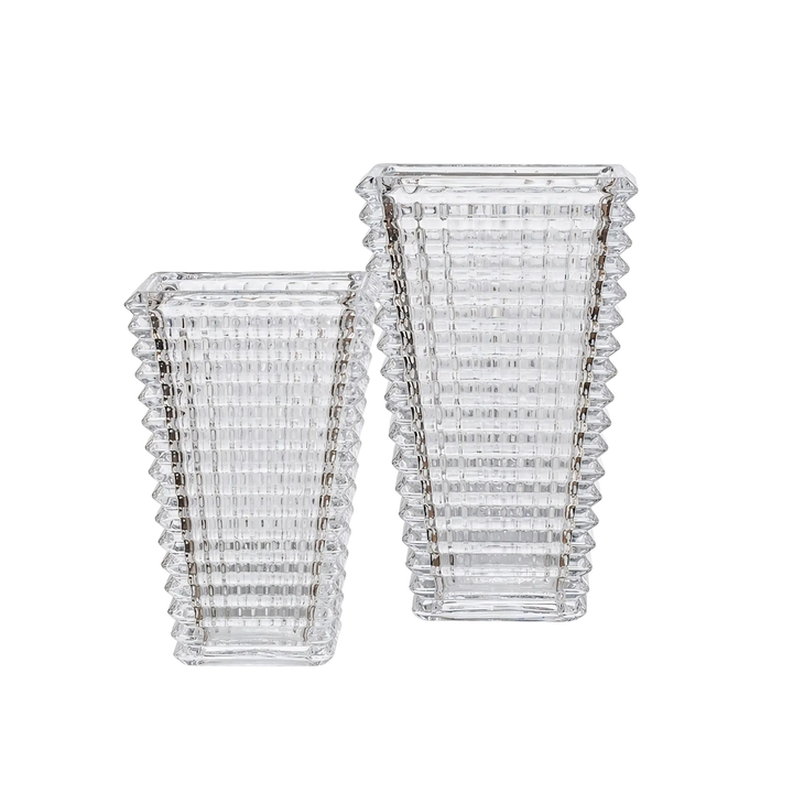 Prism Ridge Vase by Mood by DMJ in clear glass showing petit and grande sizes side by side