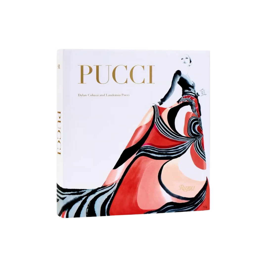 Pucci: The Art of Fashion by Laudomia Pucci and Dylan Colussi, Rizzoli hardcover with an illustrated swirling print gown